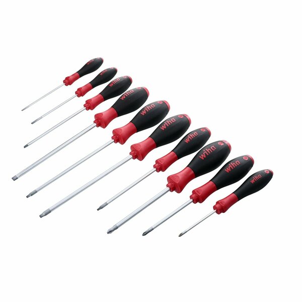 Wiha SoftFinish Grip ScrewDriver Set, Slotted 3.0-6.5, Phillips Number 0 -2 and Square Number 1-3, 10-Pc 30290